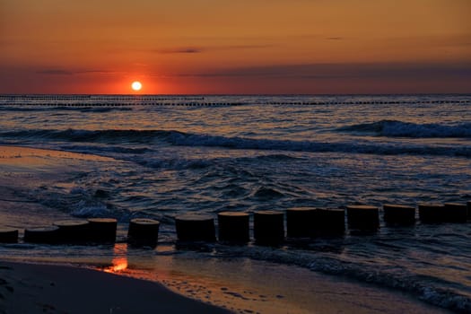 Sunset at the Baltic Sea coast near Zingst, Fischland-Darss, Mecklenburg-West Pomerania, Germany