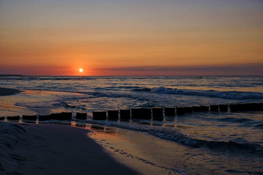 Sunset at the Baltic Sea coast near Zingst, Fischland-Darss, Mecklenburg-West Pomerania, Germany