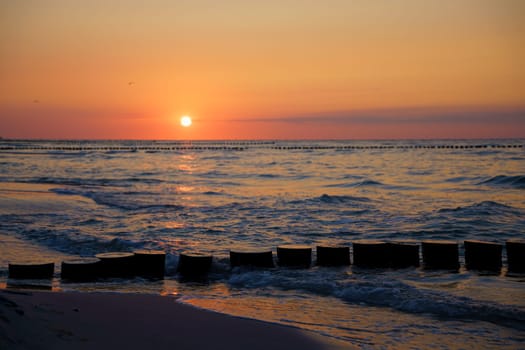 Sunset at the Baltic Sea coast near Zingst, Fischland-Darss, Mecklenburg-West Pomerania, Germany