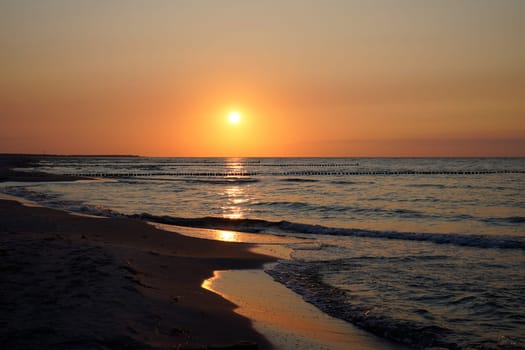Sunset at the Baltic Sea coast near Zingst, Fischland-Darss, Mecklenburg-West Pomerania, Germany