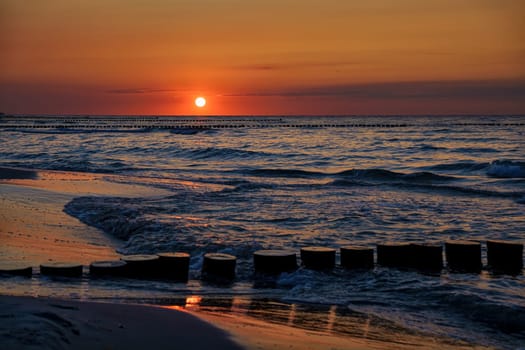 Sunset at the Baltic Sea coast near Zingst, Fischland-Darss, Mecklenburg-West Pomerania, Germany