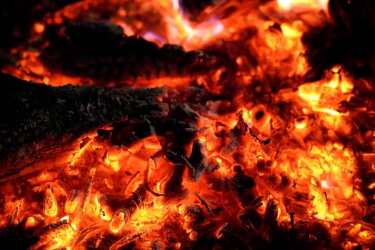 Fire and embers at the campfire