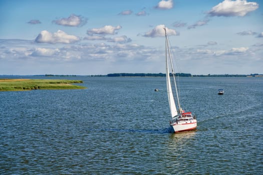 Sailing boat on the Zingster Strom, Fischland-Darß Peninsula, Mecklenburg-West Pomerania, Germany