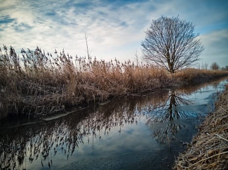 small canal in Brandenburg countryside, Germany