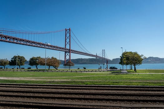 The 25th April bridge crossing the River Tagus in Lisbon, Portugal