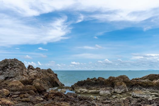 Rocks and the sea and blue sky background