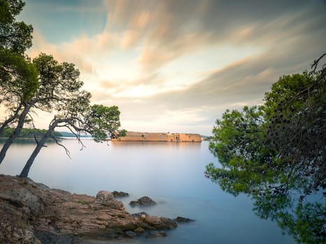 old fortress of sveti nikolai on the entrance of the canal of sibenik croatia