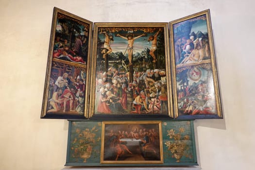 Innenansicht der evangelischen St. Blasius Kirche - Flügelaltar, Niedersachsen, Deutschland, Hannoversch Münden