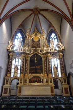Innenansicht der evangelischen St. Blasius Kirche - Hochaltar, Niedersachsen, Deutschland, Hannoversch Münden
