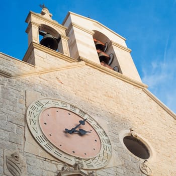 Bell tower with clock, Church of St. Barbara at Sibenik, Croatia