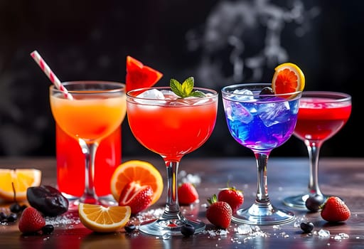 cocktail cocktails drink alcohol food bright yellow red juice orange color table cooking bar generated ai alt. High quality illustration black background