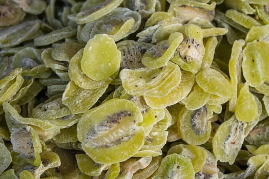 A lot of green candied kiwi close up