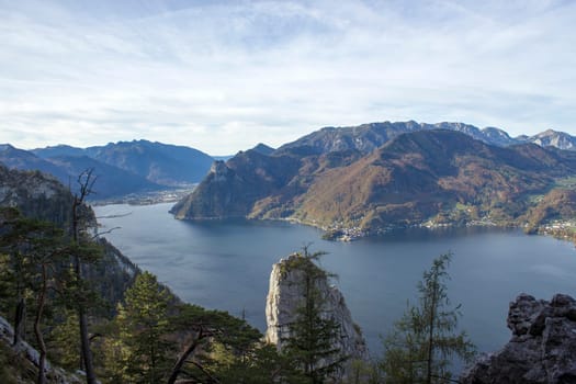 Lake Traunsee and Alps seen from Traunstein, Upper Austria, Austria