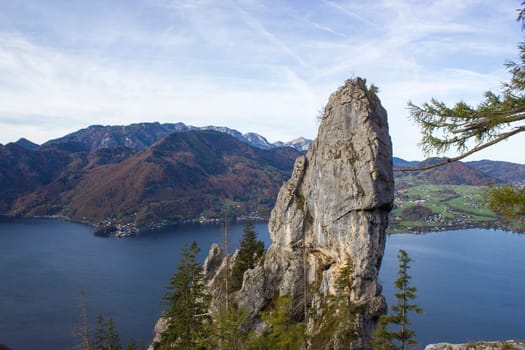 Lake Traunsee and Alps seen from Traunstein, Upper Austria, Austria