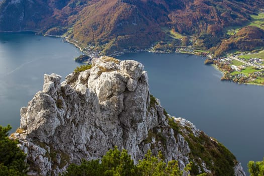 Lake Traunsee and Alps seen from Traunstein, Upper Austria, Austria