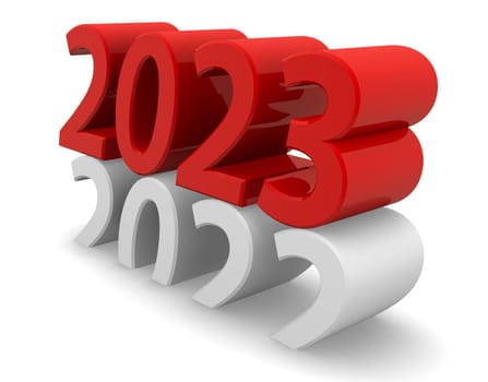 New Year 2023 concept 3d image on a white background, 3d rendering