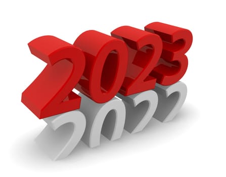 New Year 2023 concept 3d image on a white background, 3d rendering