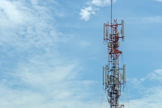 Communication tower transmission  signal with blue sky
