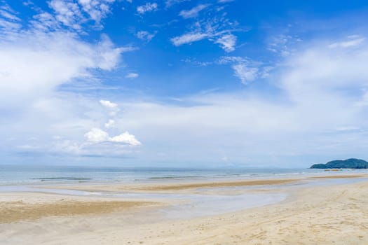 Beach sea mountain and blue sky cloud