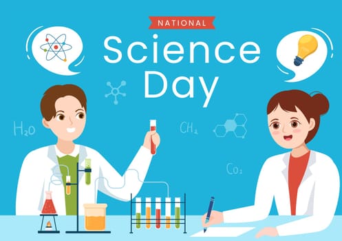 National Science Day February 28 Related to Chemical Liquid, Scientific, Medical and Research in Flat Cartoon Hand Drawn Templates Illustration