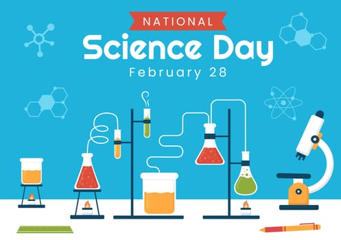 National Science Day February 28 Related to Chemical Liquid, Scientific, Medical and Research in Flat Cartoon Hand Drawn Templates Illustration