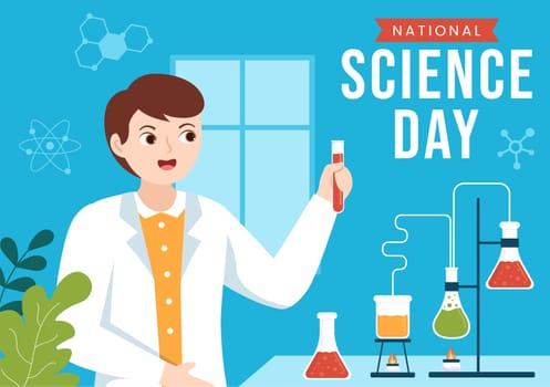 National Science Day February 28 Related to Chemical Liquid, Scientific, Medical and Research in Flat Cartoon Hand Drawn Templates Illustration