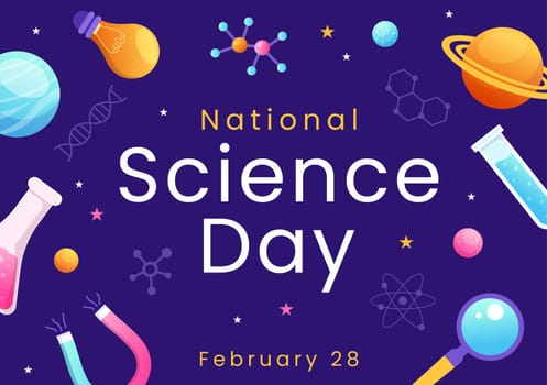 National Science Day February 28 Related to Chemical Liquid, Scientific, Medical and Research in Flat Cartoon Hand Drawn Templates Illustration
