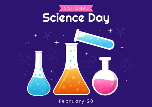National Science Day February 28 Related to Chemical Liquid, Scientific, Medical and Research in Flat Cartoon Hand Drawn Templates Illustration
