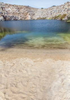 Old quarry of Alcantara now used as natural swimming pool, Caceres, Extremadura, Spain