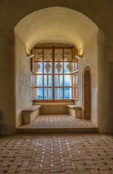 Feria, Spain - March 24th, 2013: Tower of homage window, Castle of Feria, Badajoz, Extremadura, Spain