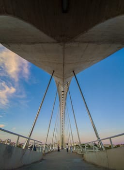 Lusitania Bridge pedestrain lane, Merida, Badajoz, Extremadura, Spain. Built over the Guadiana River in 1991