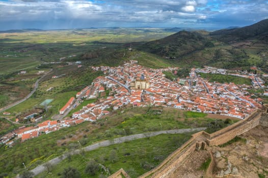 Feria village overview, Badajoz, Spain. View from castle
