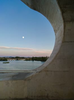 Lusitania Bridge pedestrain lane, Merida, Badajoz, Extremadura, Spain. Built over the Guadiana River in 1991