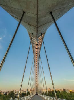 Lusitania Bridge pedestrain lane, Merida, Badajoz, Extremadura, Spain. Built over the Guadiana River in 1991