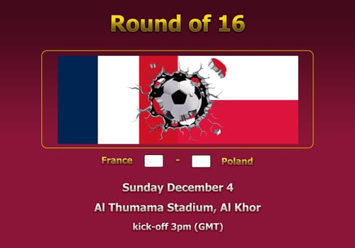 Concept 3d illustration round of 16 teams of World Cup Qatar 2022 championship.