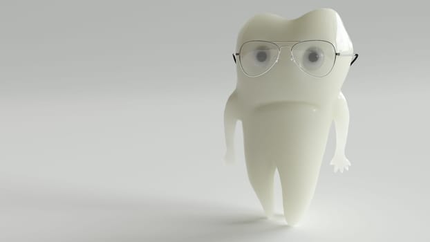 A healthy adult molar with a pair of glasses -- 3d rendering