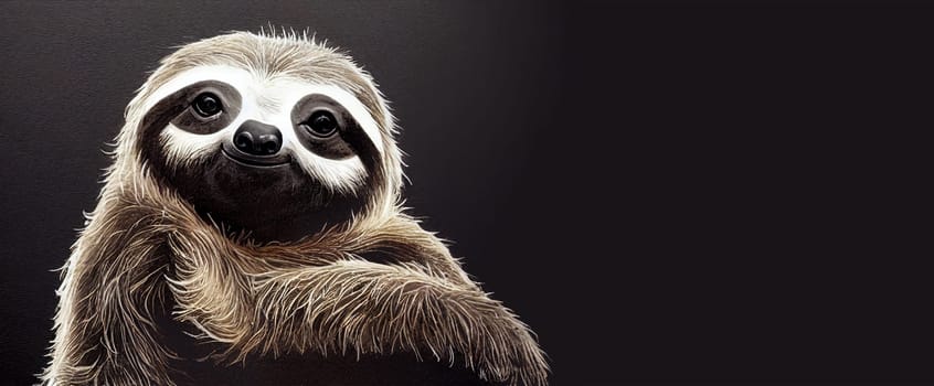 Sloth portrait in studio setting, jungle animal face, illustration