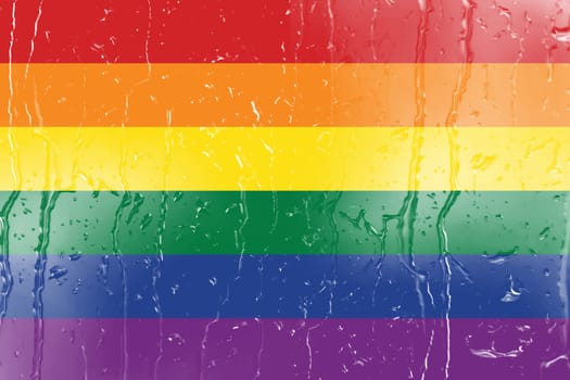 3d illustration LGBTQ rainbow flag on a glass with water drop background. Freedom and love concept. Activism, community and freedom Concept.