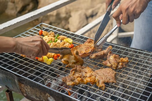Burning meat on the grill cookout steak