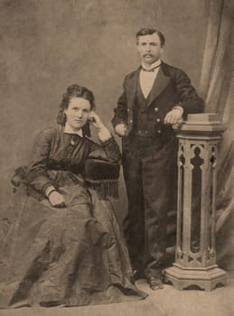 Antique family photo of long ago passed away relatives - circa 1894, Russia.