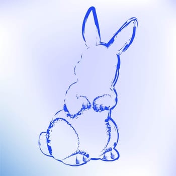 Silhouette of a rabbit on a light blue background. Symbol of 2023. Coloring book for children. Vector image.