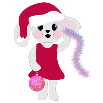 Bunny girl in a pink dress and a bow with a balloon on a white background. Symbol of 2023. Vector illustration.