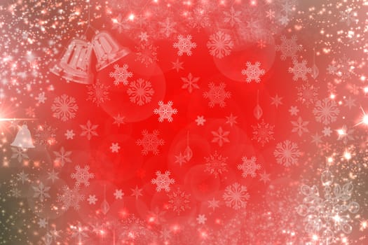 A festive abstract gradient red pink  background texture with glitter defocused sparkle bokeh stars and bells. Card concept for Happy New Year, party invitation, valentine or other holidays.