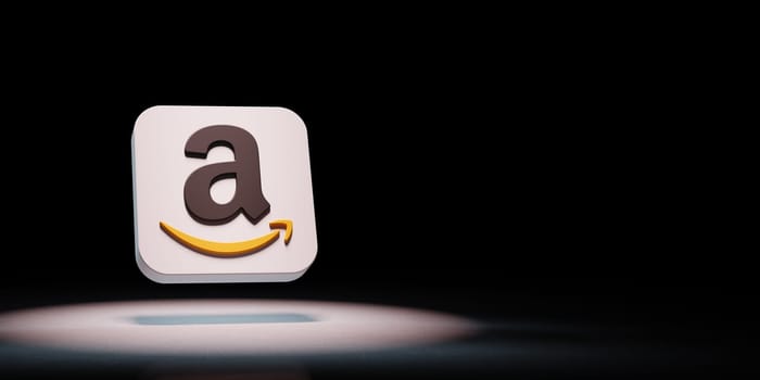 Amazon App Icon 3D Symbol Shape Spotlighted on Black Background with Copy Space 3D Illustration