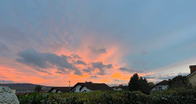 Evening atmosphere in Taunusstein with irradiated clouds. Evening mood in Taunusstein with irradiated clouds.