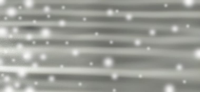 horizontal rays and white bokeh on a gray glittering background. New Year or Christmas background with white spots like flying snow. Moon rays. Blurred image