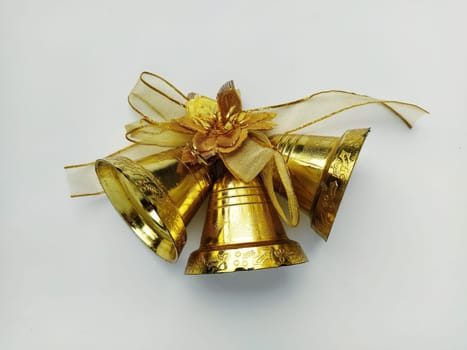 Christmas bells isolated on white background. Golden decoration for New Year or Christmas.