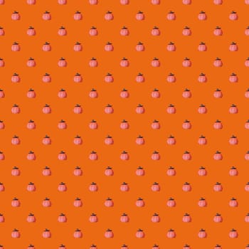 Background for halloween or for wrapping paper. Seamless pumpkin pattern on an orange background. An image of a pumpkin with a witch's hat. Grooves on the ceramic pumpkin.