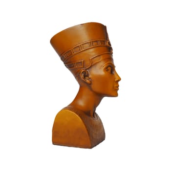 Bust or statue of the ancient Egyptian queen Nefertiti made of brown stone on a white background. The symbol of eternal female beauty. Isolate