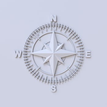 Grey compass sign 3D rendering illustration isolated on grey background